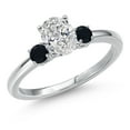 thumbnail image 1 of Gem Stone King 14K White Gold DEF Lab Grown Diamond and Black Onyx Engagement Ring for Women | 0.90 Cttw | Oval 7X5MM | Gemstone April Birthstone | Size 5, 1 of 6