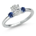 thumbnail image 1 of Gem Stone King 14K White Gold DEF Lab Grown Diamond and Blue Created Sapphire Engagement Ring for Women | 0.98 Cttw | Oval 7X5MM | Gemstone April Birthstone | Size 8, 1 of 6