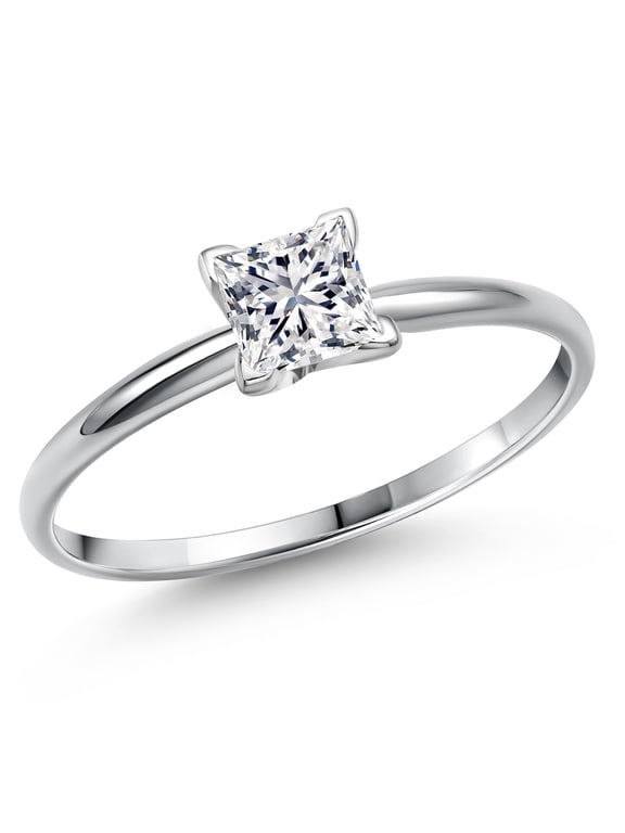 14K White Gold Lab Grown Diamond Engagement Ring for Women | 0.72 Cttw | Princess 5MM | Gemstone April Birthstone | DEF Color | VVS-VS Clarity (Size 7)