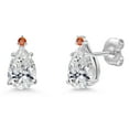 thumbnail image 1 of Gem Stone King 14K White Gold DEF Lab Grown Diamond and Orange Sapphire Stud Earrings for Women | 1.50 Cttw | Gemstone April Birthstone | Pear Shape 8X5MM, 1 of 6
