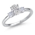 thumbnail image 1 of Gem Stone King 14K White Gold DEF Lab Grown Diamond and White Moissanite Engagement Ring for Women | 0.90 Cttw | Oval 7X5MM | Gemstone April Birthstone | Size 5, 1 of 6
