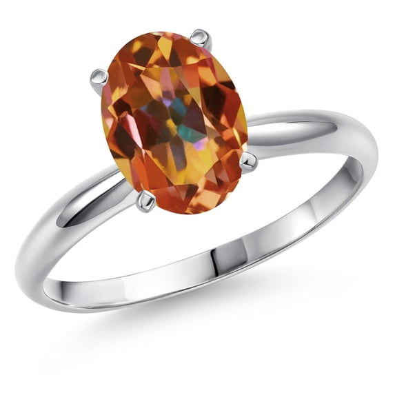 Gem Stone King 14K White Gold Ecstasy Mystic Topaz Solitaire Engagement Ring for Women | 2.00 Cttw | Oval 9X7MM | Gemstone November Birthstone | Size 7