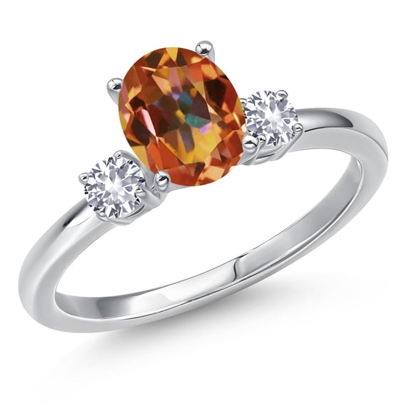 Gem Stone King 14K White Gold Ecstasy Mystic Topaz and White Created Sapphire Engagement Ring for Women | 1.76 Cttw | Oval 8X6MM | Gemstone November Birthstone | Size 7