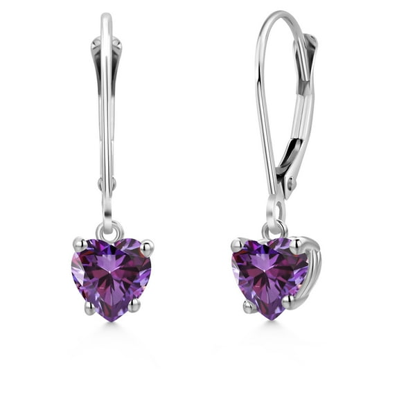 Gem Stone King 14K White Gold Fancy Purple Zirconia Earrings for Women | 0.88 Cttw | Gemstone Birthstone | Heart Shape 5MM