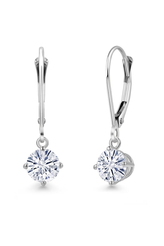 14K White Gold Forever One DEF Moissanite From Charles & Colvard Earrings for Women | 1.00 Cttw | Gemstone Birthstone | Round 5MM