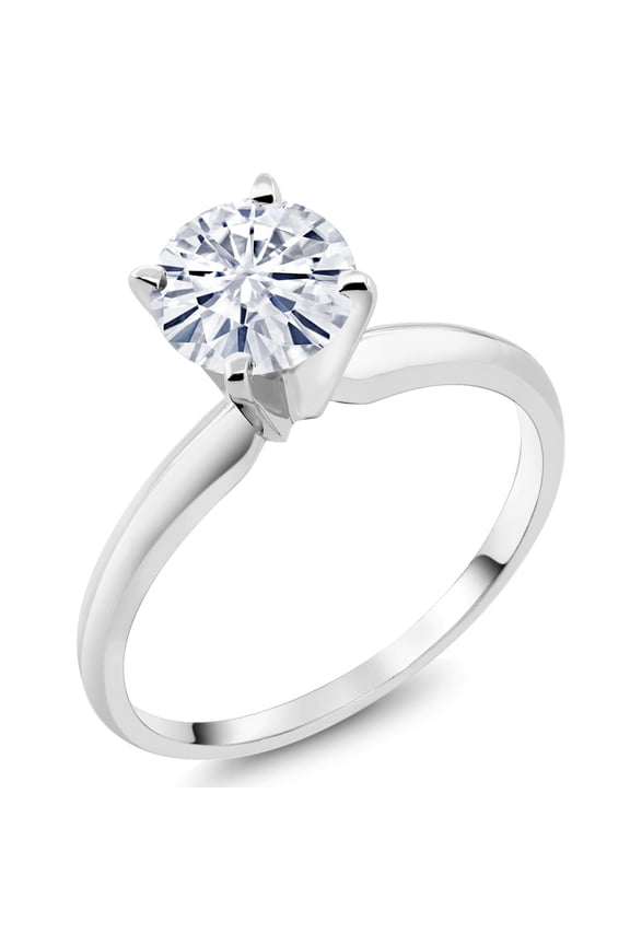 14K White Gold Forever One GHI Moissanite From Charles & Colvard Solitaire Engagement Ring for Women (1.00 Cttw, Gemstone, Round 6.5MM, Size 6)
