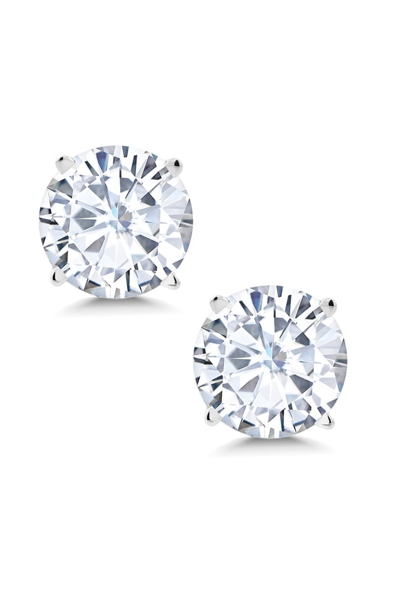 14K White Gold Friction Back Stud Earrings Round 4 Prong Near Colorless 1.60cttw 6mm Moissanite