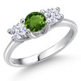 thumbnail image 1 of Gem Stone King 14K White Gold Green Chrome Diopside & White Zirconia 3-Stone Engagement Ring | 1.00 Cttw | Round 5MM and 4MM | Three Stone Wedding Anniversary Promise Ring for Women (Size 5), 1 of 6