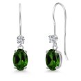thumbnail image 1 of Gem Stone King 14K White Gold Green Chrome Diopside and Lab Grown Diamond Earrings for Women | 1.53 Cttw | Gemstone Birthstone | Oval 7X5MM, 1 of 6