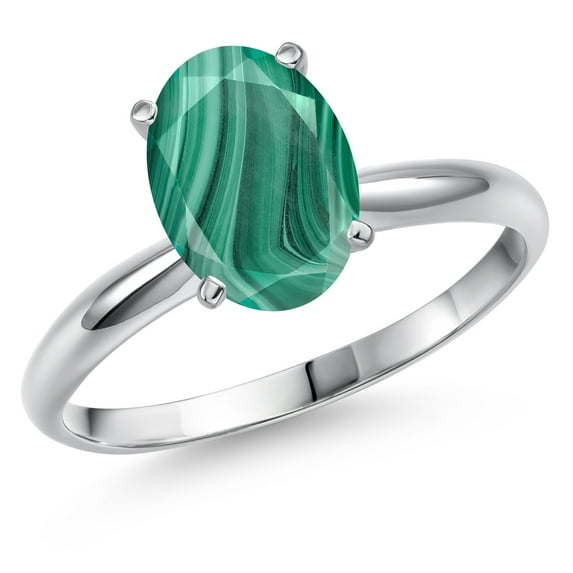 Gem Stone King 14K White Gold Green Malachite Solitaire Engagement Ring for Women | 2.50 Cttw | Oval 9X7MM | Gemstone Birthstone | Size 5