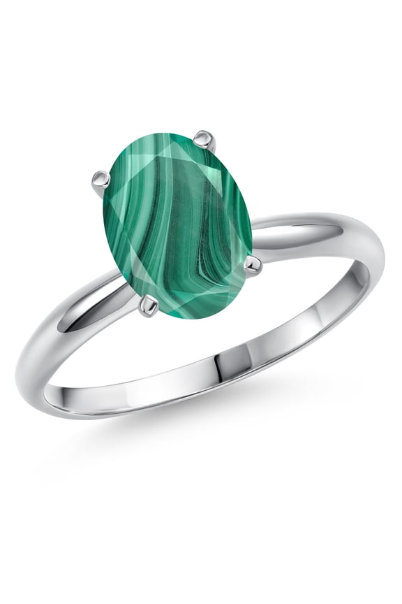 14K White Gold Green Malachite Solitaire Engagement Ring for Women | 2.50 Cttw | Oval 9X7MM | Gemstone Birthstone | Size 6