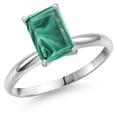 thumbnail image 1 of Gem Stone King 14K White Gold Green Malachite Solitaire Engagement Ring for Women | 5.00 Cttw | Emerald Cut 10X8MM | Gemstone Birthstone | Size 8, 1 of 6