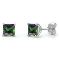 thumbnail image 1 of Gem Stone King 14K White Gold Green Mystic Topaz Double Notch Stud Earrings | 1.60 Cttw | Gemstone November Birthstone | Princess 5MM | Gold Earrings for Women Men, 1 of 6