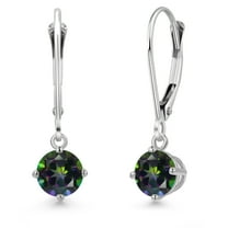 Gem Stone King 14K White Gold Green Mystic Topaz Earrings for Women | 1.10 Cttw | Gemstone November Birthstone | Round 5MM