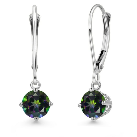 Gem Stone King 14K White Gold Green Mystic Topaz Earrings for Women | 1.10 Cttw | Gemstone November Birthstone | Round 5MM