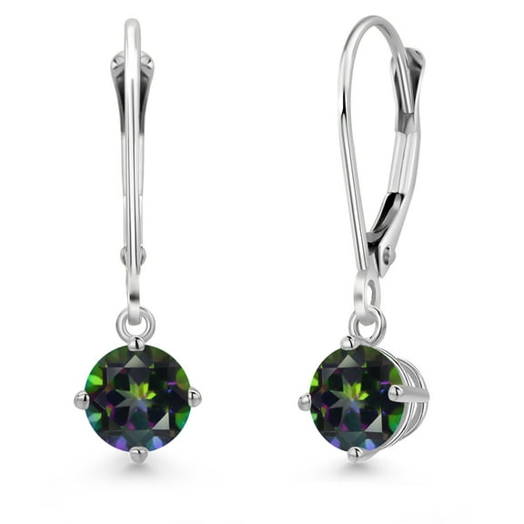 Gem Stone King 14K White Gold Green Mystic Topaz Earrings for Women | 1.10 Cttw | Gemstone November Birthstone | Round 5MM