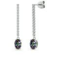 thumbnail image 1 of Gem Stone King 14K White Gold Green Mystic Topaz and Lab Grown Diamond Dangle Earrings for Women | 2.36 Cttw | Gemstone November Birthstone | Oval 7X5MM, 1 of 6