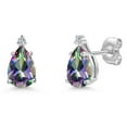 thumbnail image 1 of Gem Stone King 14K White Gold Green Mystic Topaz and Lab Grown Diamond Stud Earrings for Women | 2.04 Cttw | Gemstone November Birthstone | Pear Shape 8X5MM, 1 of 6