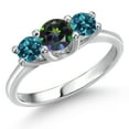 thumbnail image 1 of Gem Stone King 14K White Gold Green Mystic Topaz & London Blue Topaz 3-Stone Engagement Ring | 1.21 Cttw | Round 5MM and 4MM | Three Stone Wedding Anniversary Promise Ring for Women (Size 8), 1 of 6