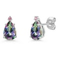 thumbnail image 1 of Gem Stone King 14K White Gold Green Mystic Topaz and Pink Lab Grown Diamond Stud Earrings for Women | 2.04 Cttw | Gemstone November Birthstone | Pear Shape 8X5MM, 1 of 6