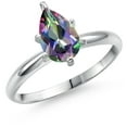 thumbnail image 1 of Gem Stone King 14K White Gold Green Mystic Topaz Solitaire Engagement Ring for Women | 1.60 Cttw | Pear Shape 9X6MM | Gemstone November Birthstone | Size 9, 1 of 6