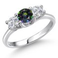 thumbnail image 1 of Gem Stone King 14K White Gold Green Mystic Topaz & White Lab Grown Diamond 3-Stone Engagement Ring | 1.09 Cttw | Round 5MM and 4MM | Three Stone Wedding Anniversary Promise Ring for Women (Size 5), 1 of 6