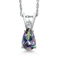 thumbnail image 1 of Gem Stone King 14K White Gold Green Mystic Topaz and White Lab Grown Diamond Pendant Necklace for Women | 0.94 Cttw | Gemstone November Birthstone | Pear Shape 7X5MM | With 18 inch Chain, 1 of 6