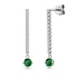 thumbnail image 1 of Gem Stone King 14K White Gold Green Nano Emerald and White Lab Grown Diamond Long Liner Dangle Earrings for Women | 0.96 Cttw | Gemstone May Birthstone | Round 4MM | White Gold Chain Drop Earrings, 1 of 6