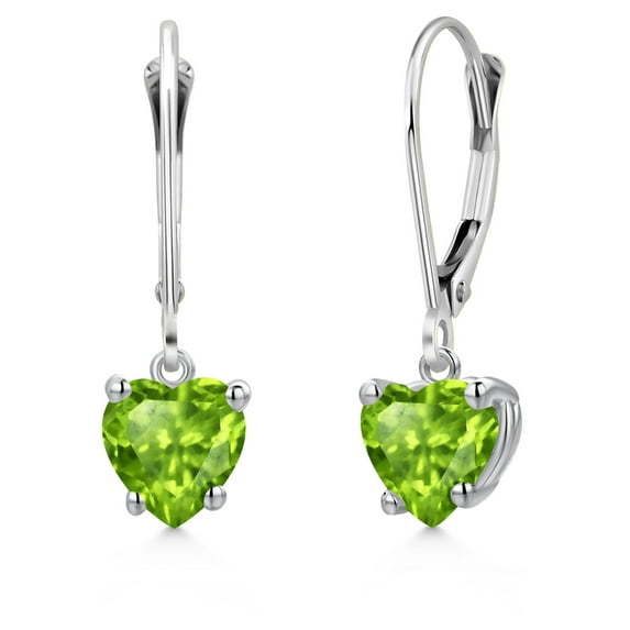 Gem Stone King 14K White Gold Green Peridot Earrings for Women | 1.53 Cttw | Gemstone August Birthstone | Heart Shape 6MM