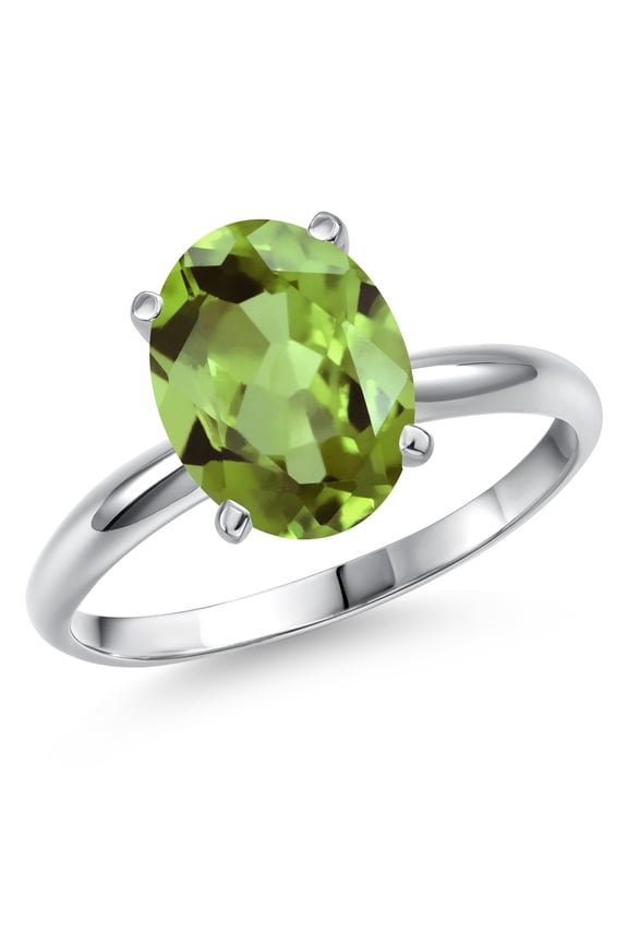 14K White Gold Green Peridot Engagement Ring for Women | 2.80 Cttw | Oval 10X8MM | Gemstone August Birthstone | Size 8