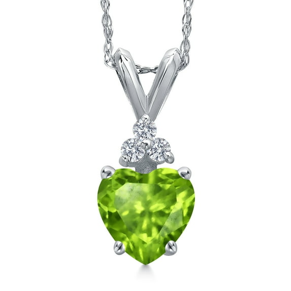 Gem Stone King 14K White Gold Green Peridot and Lab Grown Diamond Pendant Necklace for Women | 0.80 Cttw | Gemstone August Birthstone | Heart Shape 6MM | With 18 inch Chain