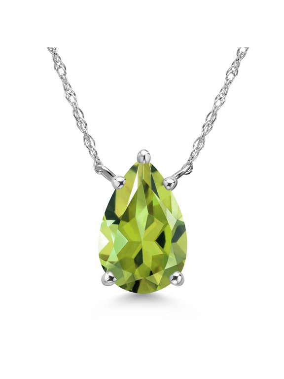 14K White Gold Green Peridot Pendant Necklace for Women | 1.84 Cttw | Gemstone August Birthstone | Pear Shape 10X7MM | With 18 inch Chain