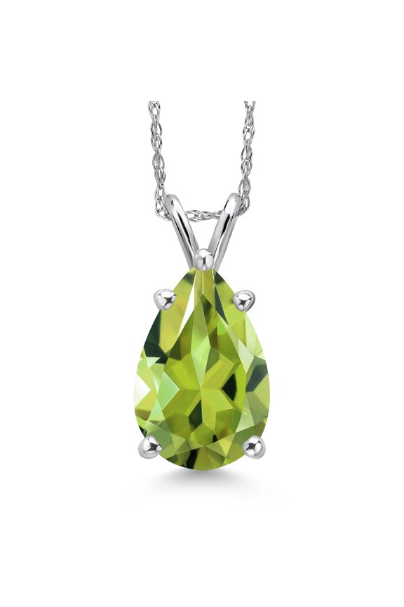 14K White Gold Green Peridot Pendant Teardrop Necklace for Women | 2.98 Cttw | Gemstone August Birthstone | Pear Shape 12X8MM | With 18 inch Chain