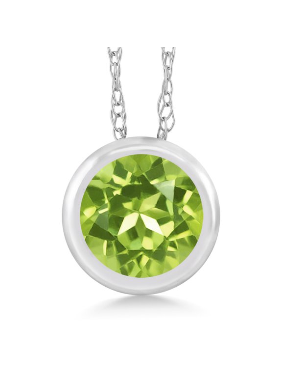 14K White Gold Green Peridot Pendant Necklace for Women 0.60 Cttw, Gemstone August Birthstone, Round 5MM, with 18 inch Chain