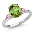 thumbnail image 1 of Gem Stone King 14K White Gold Green Peridot and Pink Lab Grown Diamond Engagement Ring for Women | 3.06 Cttw | Oval 10X8MM | Gemstone August Birthstone | Size 7, 1 of 6