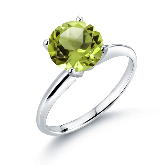 Gem Stone King 14K White Gold Green Peridot Solitaire Engagement Ring for Women (2.07 Cttw, Round 8MM, Gemstone Birthstone, Available in Size 5, 6, 7, 8, 9)