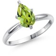 thumbnail image 1 of Gem Stone King 14K White Gold Green Peridot Solitaire Engagement Ring for Women | 1.30 Cttw | Pear Shape 9X6MM | Gemstone August Birthstone | Size 6, 1 of 6