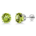 thumbnail image 1 of Gem Stone King 14K White Gold Green Peridot Stud Earrings for Women | 4.14 Cttw | Gemstone August Birthstone | Round 8MM, 1 of 6