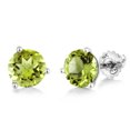 thumbnail image 1 of Gem Stone King 14K White Gold Green Peridot Three-Prong Martini Stud Earrings for Women Men | 2.90 Cttw | Gemstone Birthstone Round 7MM, 1 of 4