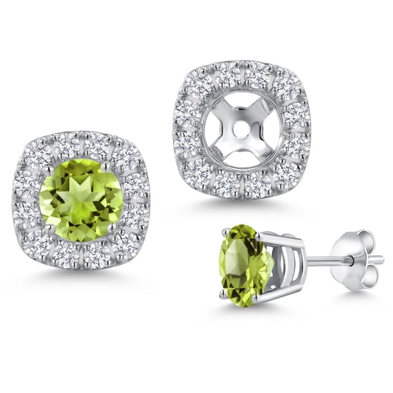 Gem Stone King 14K White Gold Green Peridot and White Lab Grown Diamond Removable Earrings Jackets for Women | 1.34 Cttw | Gemstone August Birthstone | Round 5MM