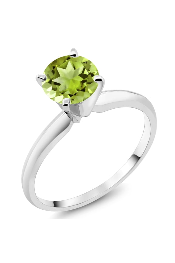 14K White Gold Green Peridot Solitaire Engagement 4-Prong Ring for Women | 1.00 Cttw | Round 6MM | Gemstone August Birthstone (Size 9)