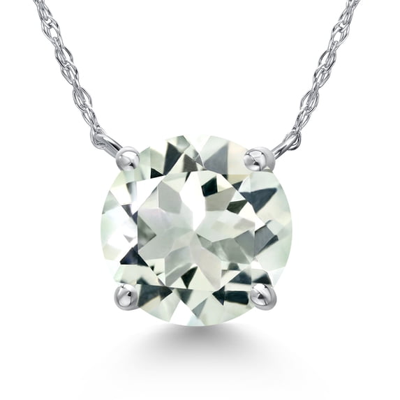 Gem Stone King 14K White Gold Green Prasiolite Pendant Necklace for Women | 3.07 Cttw | Gemstone Birthstone | Round 10MM | With 18 inch Chain
