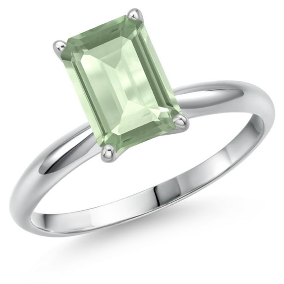 Gem Stone King 14K White Gold Green Prasiolite Solitaire Engagement Ring for Women | 2.90 Cttw | Octagon 10X8MM | Gemstone Birthstone | Size 6