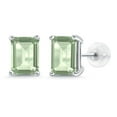 thumbnail image 1 of Gem Stone King 14K White Gold Green Prasiolite Stud Earrings for Women Men (3.00 Cttw, Gemstone Birthstone, Emerald Cut 8X6MM), 1 of 6