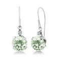 thumbnail image 1 of Gem Stone King 14K White Gold Green Prasiolite and White Topaz Leverback Dangle Earrings for Women (1.94 Cttw, Gemstone Birthstone, Round 6MM), 1 of 3