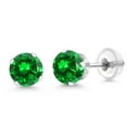 thumbnail image 1 of Gem Stone King 14K White Gold Green Simulated Emerald Stud Earrings for Women Men (2.00 Ct Round 6MM), 1 of 6
