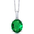 thumbnail image 1 of Gem Stone King 14K White Gold Green Simulated Emerald and White Diamond Pendant Necklace for Women (4.02 Cttw, Oval 12X10MM, with 18 inch Chain), 1 of 4