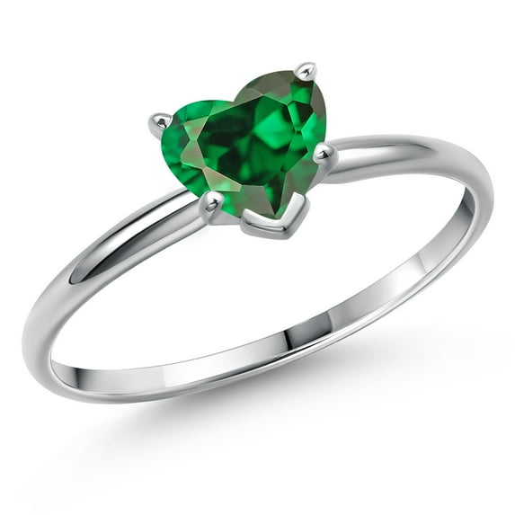Gem Stone King 14K White Gold Green Zirconia Solitaire Engagement Ring for Women | 1.00 Cttw | Heart Shape 5MM | Gemstone Birthstone | Size 6