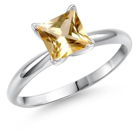 Gem Stone King 14K White Gold Honey Topaz Solitaire Engagement Ring for Women | 1.30 Cttw | Princess 6MM | Gemstone November Birthstone | Size 8