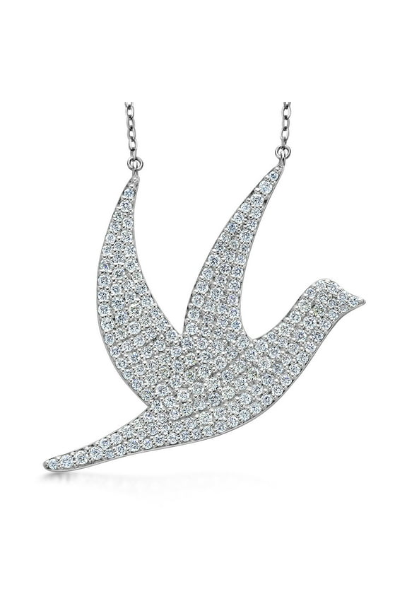 14K White Gold Hope Dove Lab Grown Diamond Pendant Necklace for Women Pave Setting limited Edition | 0.90 Cttw | By Keren Hanan | 30MM With 18 inch Gold Chain